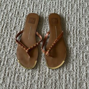 GUC medium brown studded leather flip flops
